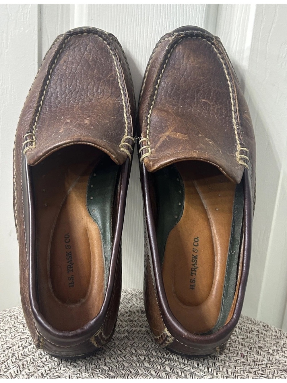 HS Trask Driving Moccasin Loafer Mens 9.5 Brown Leather Casual Preppy Slip On - Picture 7 of 10